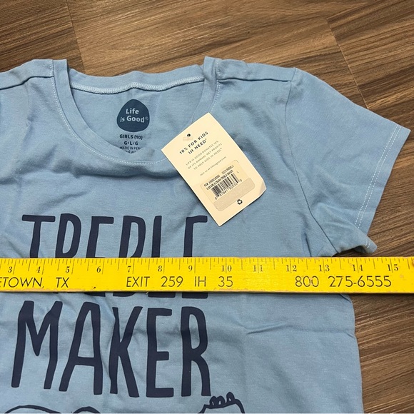 NWT Life Is Good Girls/ boys Treble Maker Crusher Tee L Powder Blue - Picture 6 of 6